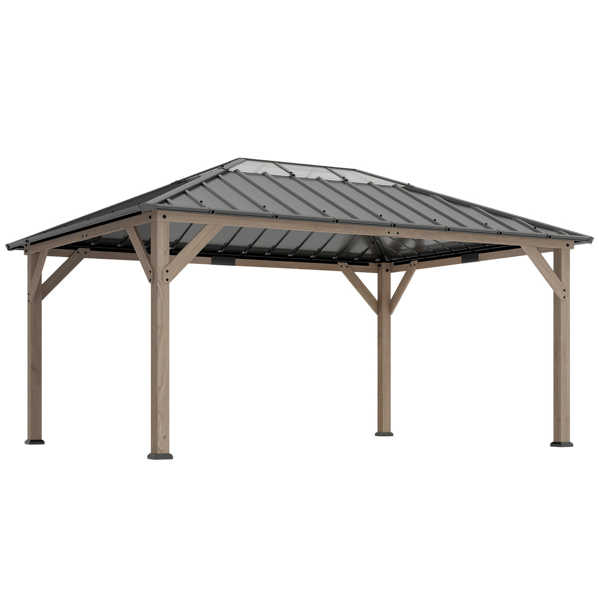 12' x 16' Wood Hardtop Gazebo with Clear Roof, Light Walnut — product view 1