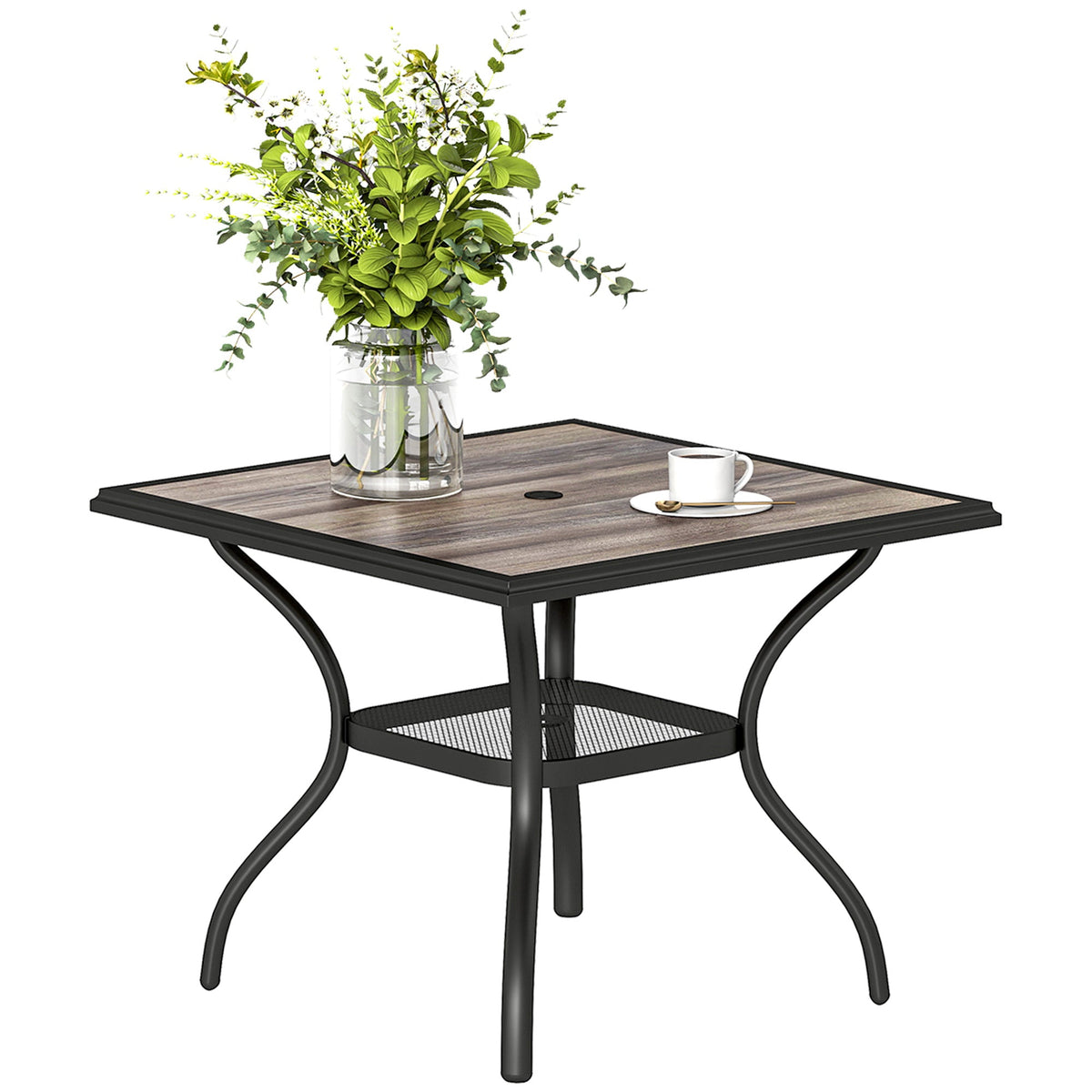 37" Square Outdoor Dining Table with Umbrella Hole, Gray — product view 1