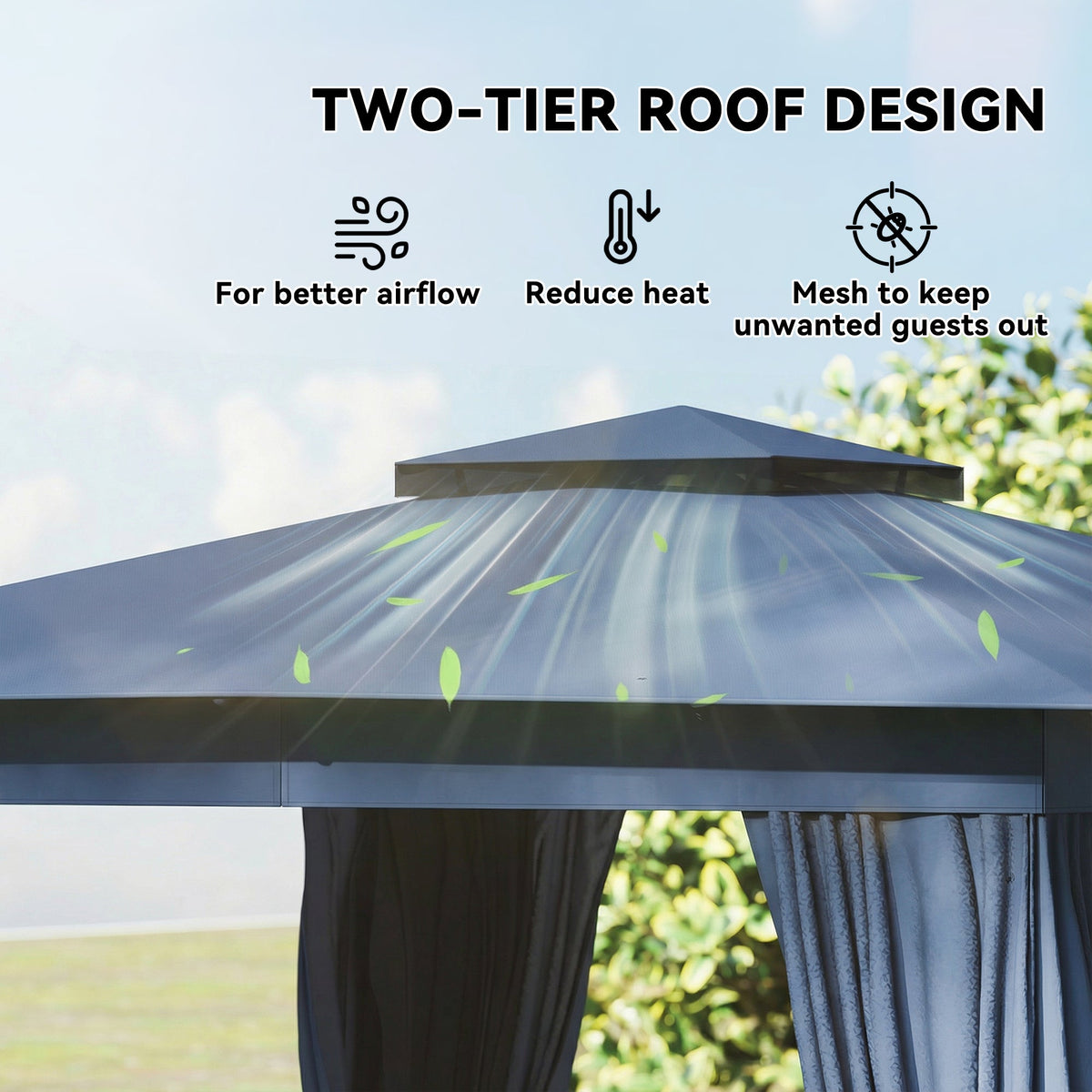 10' x 12' Soft Top Gazebo Canopy Shelter with Double Roof, UPF30+ Protection for Lawn, Backyard, Deck, Blue — product view 6