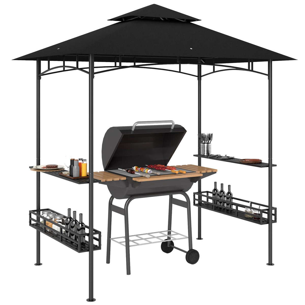 8' x 5' Grill Gazebo with Shelves and Baskets, Dark Gray — product view 1