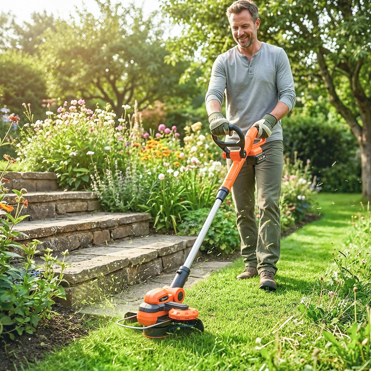 Cordless 2-in-1 Grass Trimmer & Edger with 2x4.0Ah Batteries, 25cm Cut — product view 4