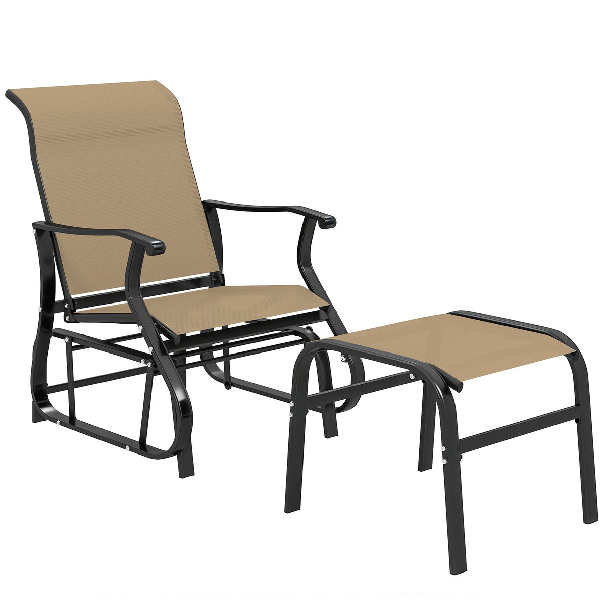 2-Piece Outdoor Glider Chair with Ottoman and All-Weather Breathable Mesh, Tan — product view 1