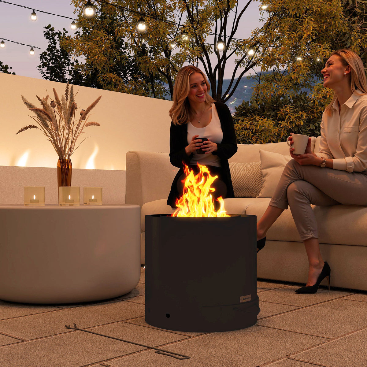Round Smokeless Fire Pit with Ash Tray & Poker, Black — product view 3