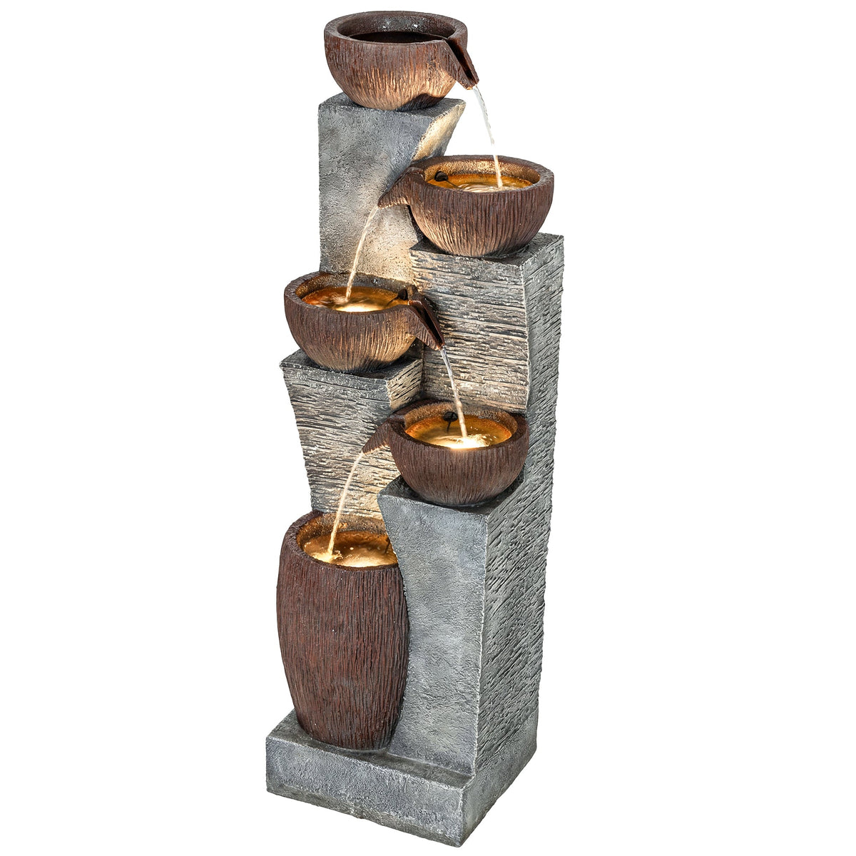 51.2" 5-Tier Water Fountain with LED Lights and Adjustable Flow, Gray/Brown — product view 2