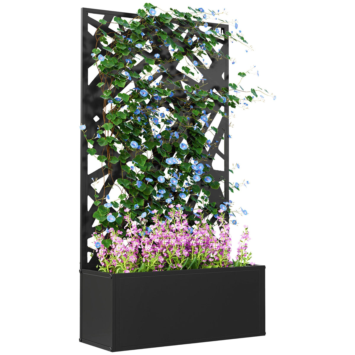 Metal Raised Garden Bed with Trellis Privacy Panel, Irregular Line Cut-Out — product view 1