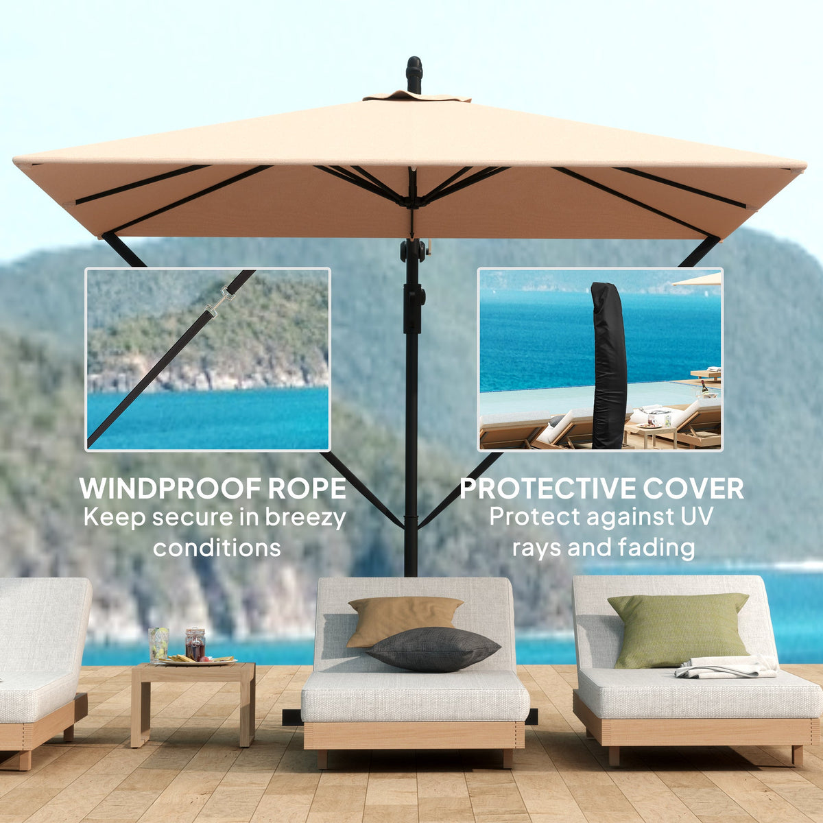 Offset Patio Umbrella with Base, Cover and Tilt Function, Khaki — product view 6