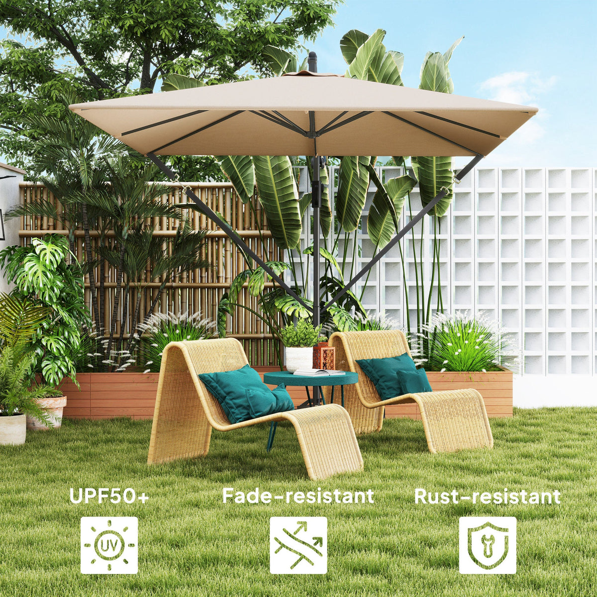 Offset Patio Umbrella with Base, Cover and Tilt Function, Khaki — product view 7
