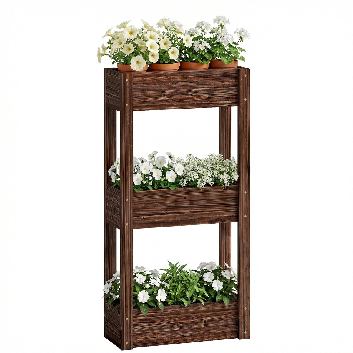 3-Tier Wooden Raised Planter with Liner, 60 x 25 x 120 cm — product view 1