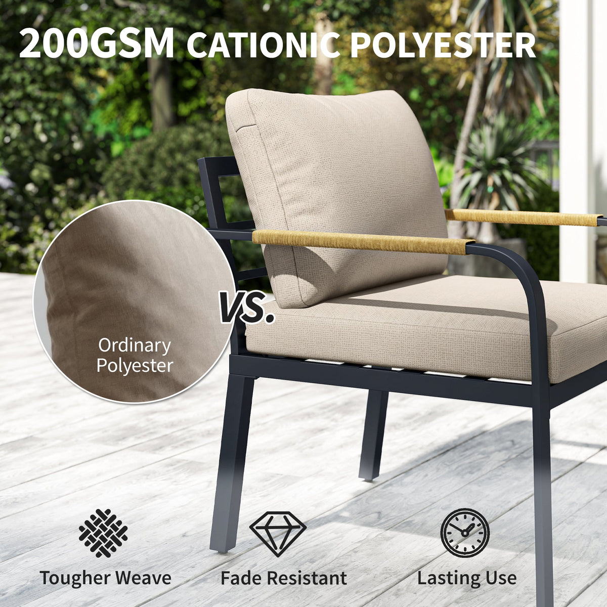 7 Seater Garden Furniture Set with Faux Wood Table, Khaki — product view 7