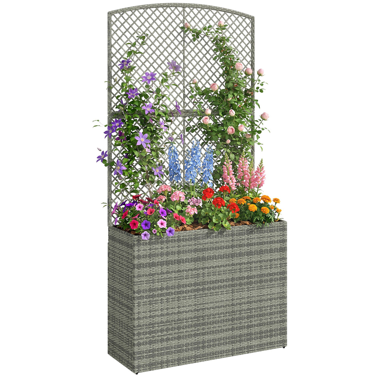 Rattan Planter with Trellis for Climbing Plants, 80 x 30 x 163 cm, Dark Grey — product view 1