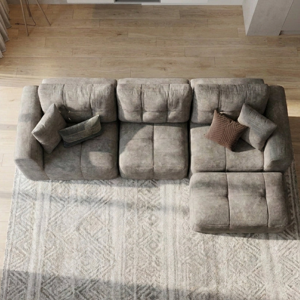 Flex Sofa | 110" L-Shape Boneless Chenille Sectional with Convertible Ottoman — product view 2