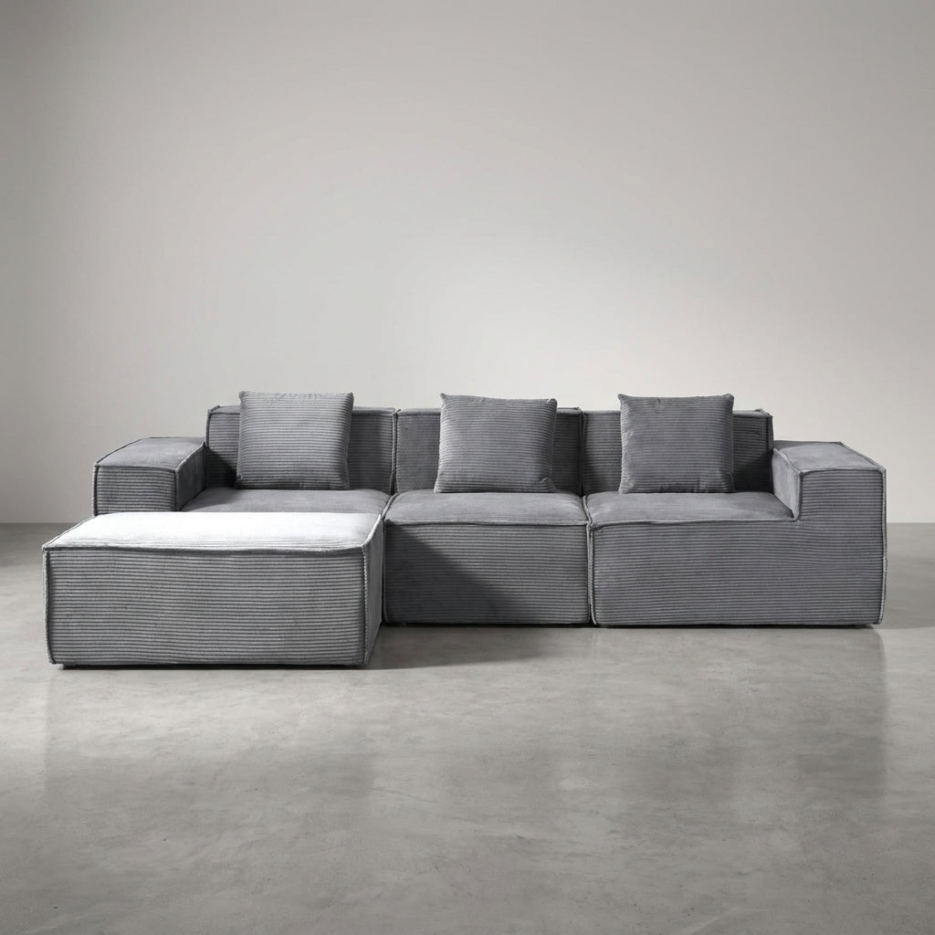 Flex Sofa | 112" Convertible L-Shape Boneless Corduroy Box Sofa with Ottoman — product view 5
