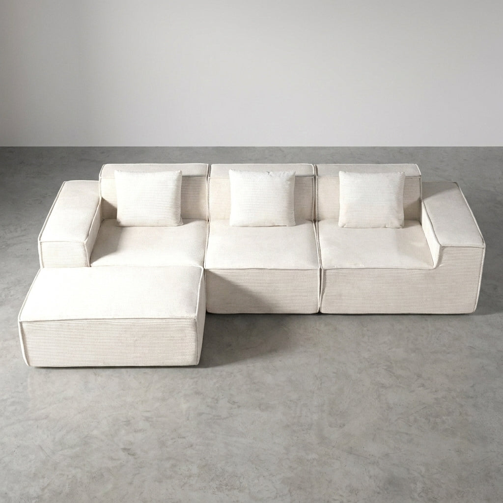 Flex Sofa | 112" Convertible L-Shape Boneless Corduroy Box Sofa with Ottoman — product view 2