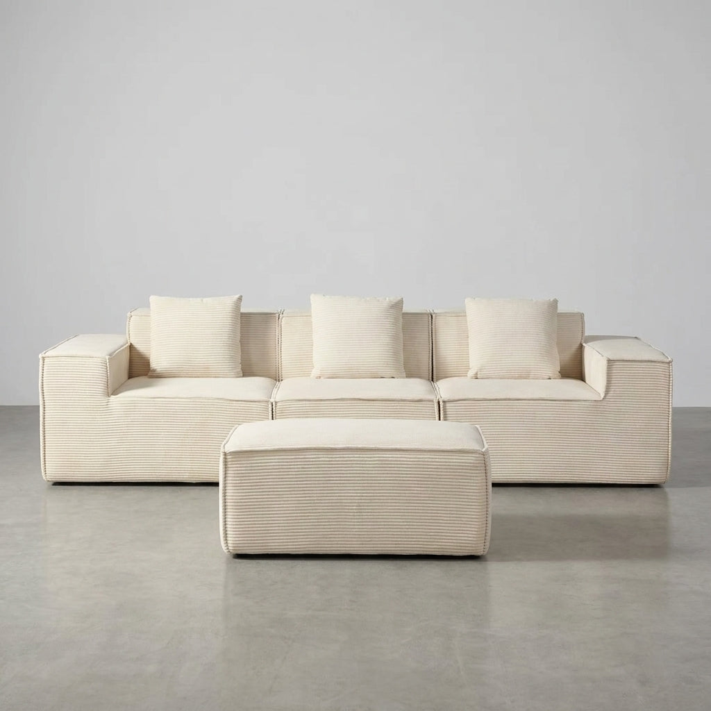Flex Sofa | 112" Convertible L-Shape Boneless Corduroy Box Sofa with Ottoman — product view 7