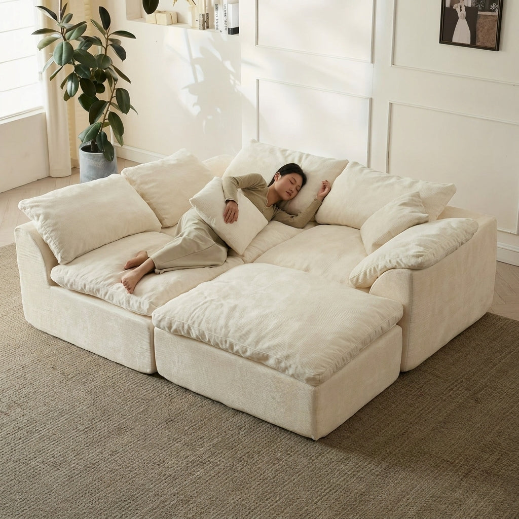 Flex Sofa | 109" Chenille Deep Seat Sectional With Ottoman — product view 3