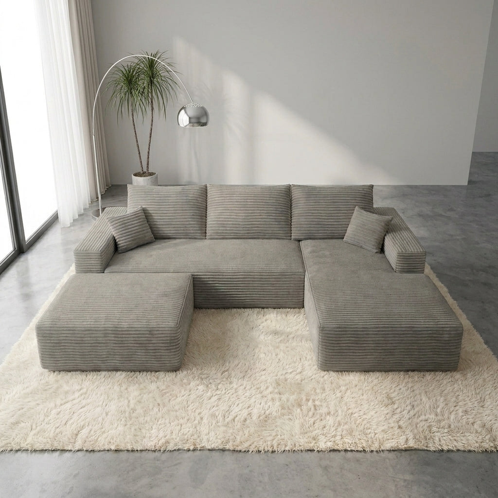 Flex Sofa | 96" U-Shape Boneless Corduroy Sectional with Ottoman — product view 2