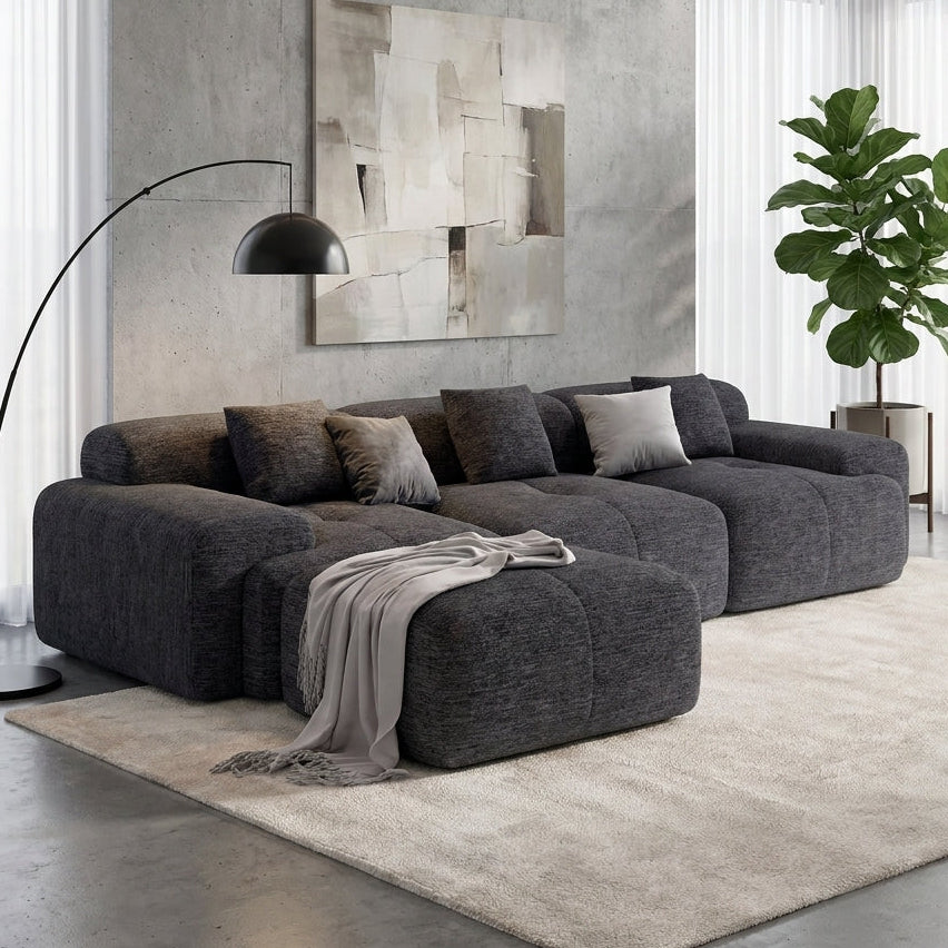 Flex Sofa | 122" Modular L-Shape Boneless Chenille Sectional with Ottoman — product view 1