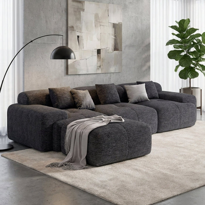 Flex Sofa | 122" Modular L-Shape Boneless Chenille Sectional with Ottoman
