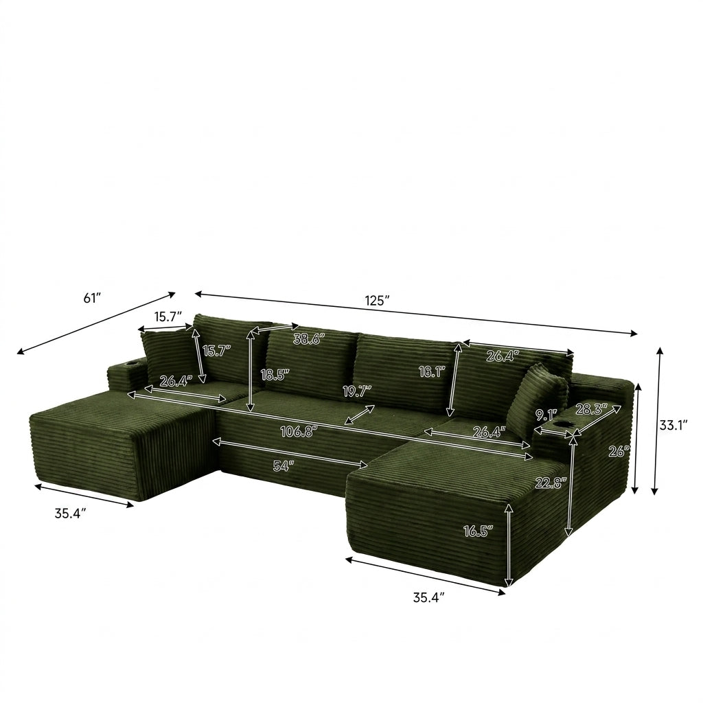 Cloud Sofa | 125" Modular U-Shape Boneless Cloud Couch with Double Chaise — product view 5