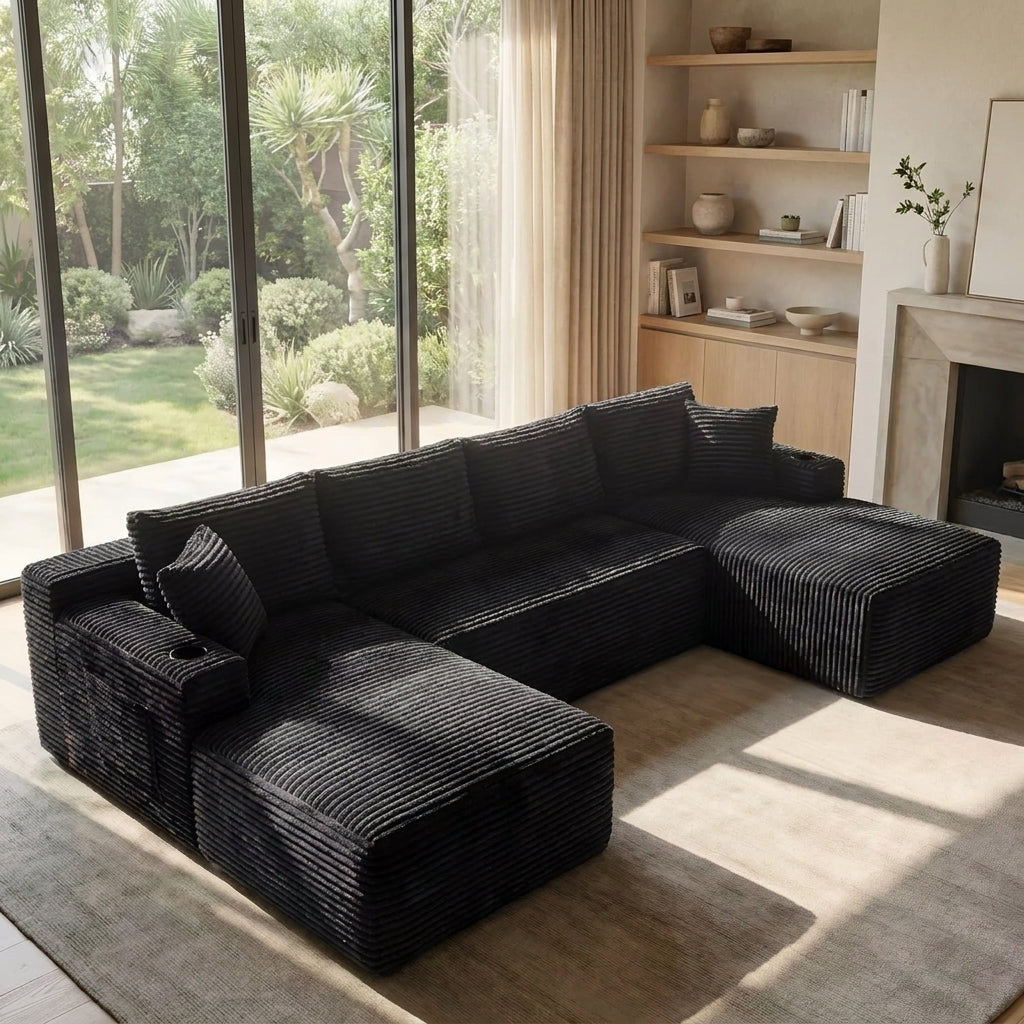 Cloud Sofa | 125" Modular U-Shape Boneless Cloud Couch with Double Chaise — product view 6