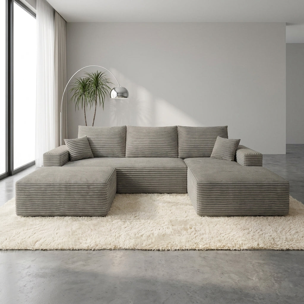 Flex Sofa | 96" U-Shape Boneless Corduroy Sectional with Ottoman — product view 4