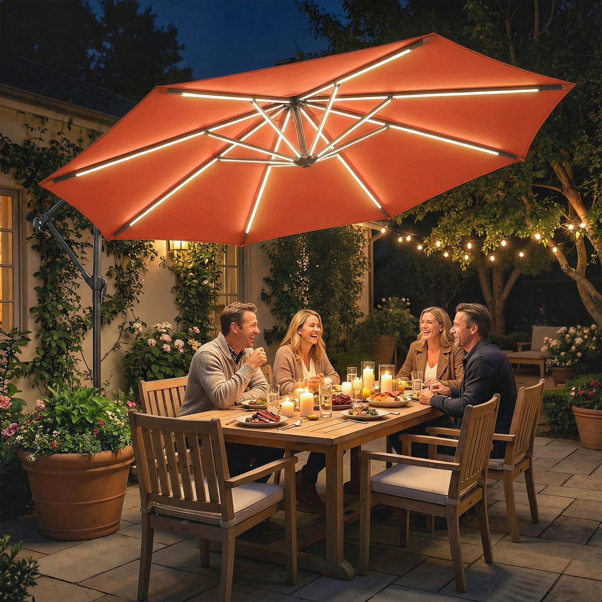 3 m Cantilever Parasol with Solar LED Light, Cover & 360° Rotation, Orange — product view 4