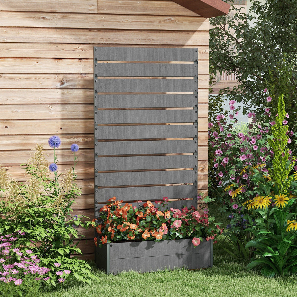 35.6" x 15" x 70.9" Raised Garden Bed with Trellis, Dark Grey — product view 4