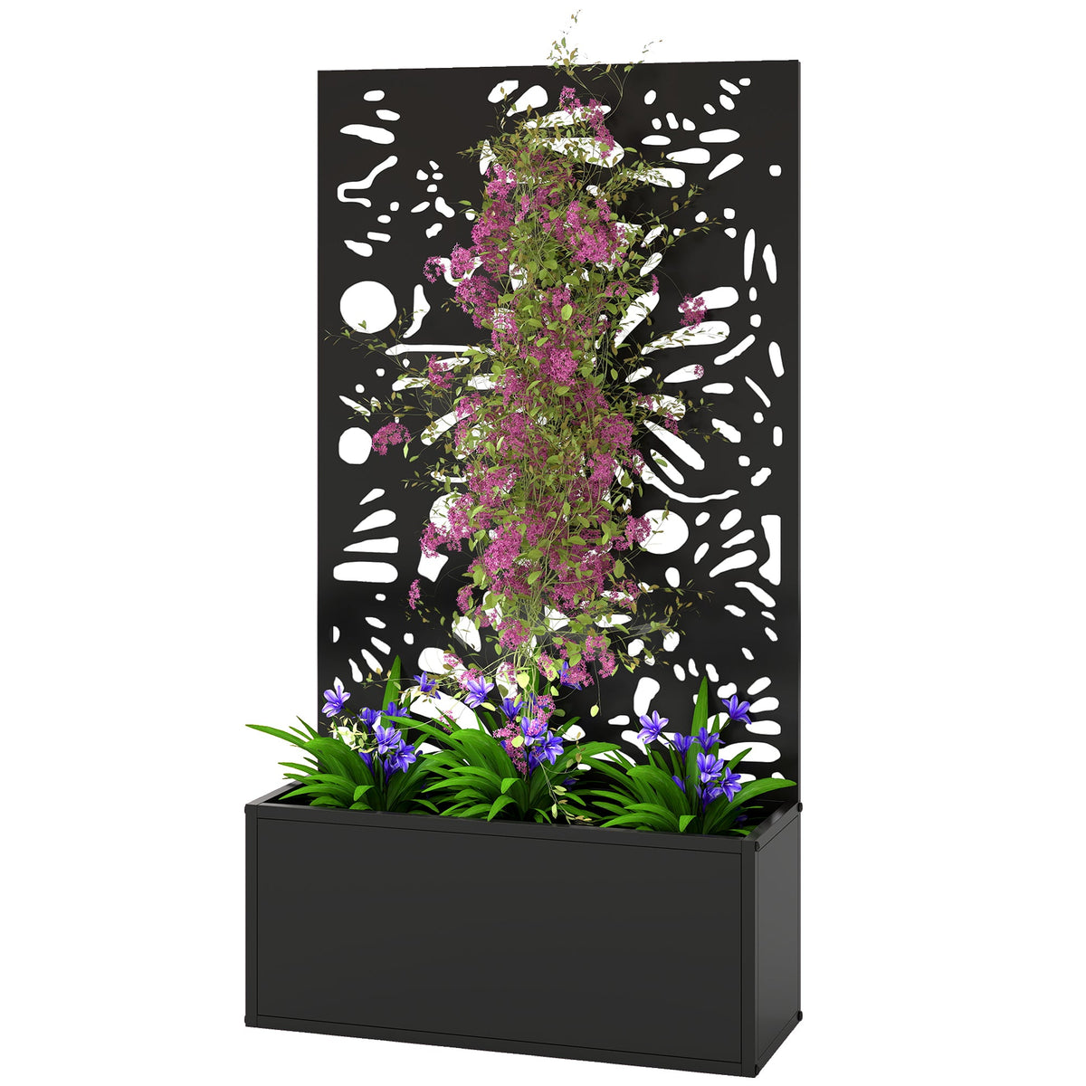 Metal Raised Garden Bed with Trellis Privacy Panel, Butterfly Cut-Out — product view 2
