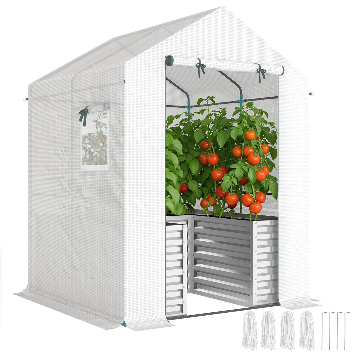 56" x 56" x 75" Raised Garden Bed Greenhouse with PE Cover, White — product view 1