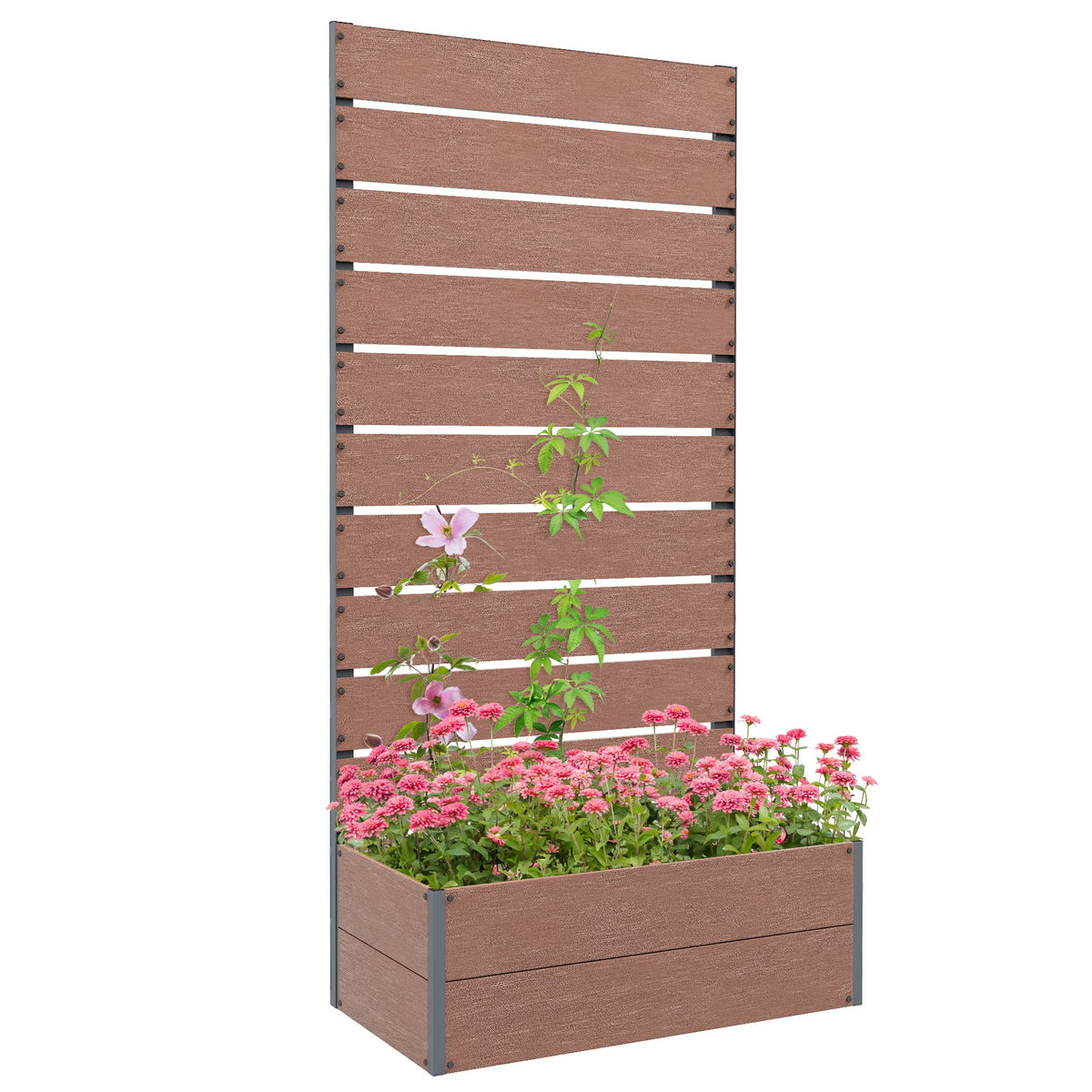 28" x 15" x 59" Raised Garden Bed with Trellis, Light Brown — product view 1