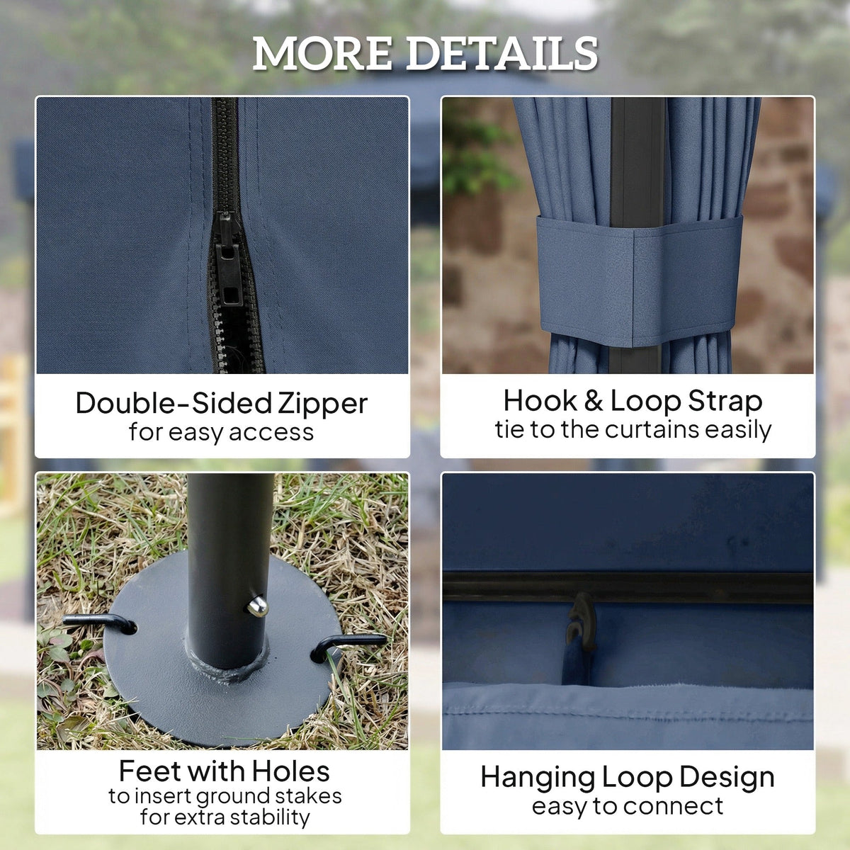 3 x 3 m Patio Gazebo with 2-Tier Roof, Netting & Curtains, Dark Blue — product view 7
