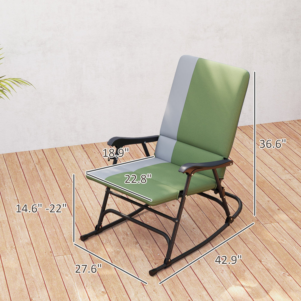 2-Piece Folding Outdoor Rocking Chairs, Dark Green — product view 5