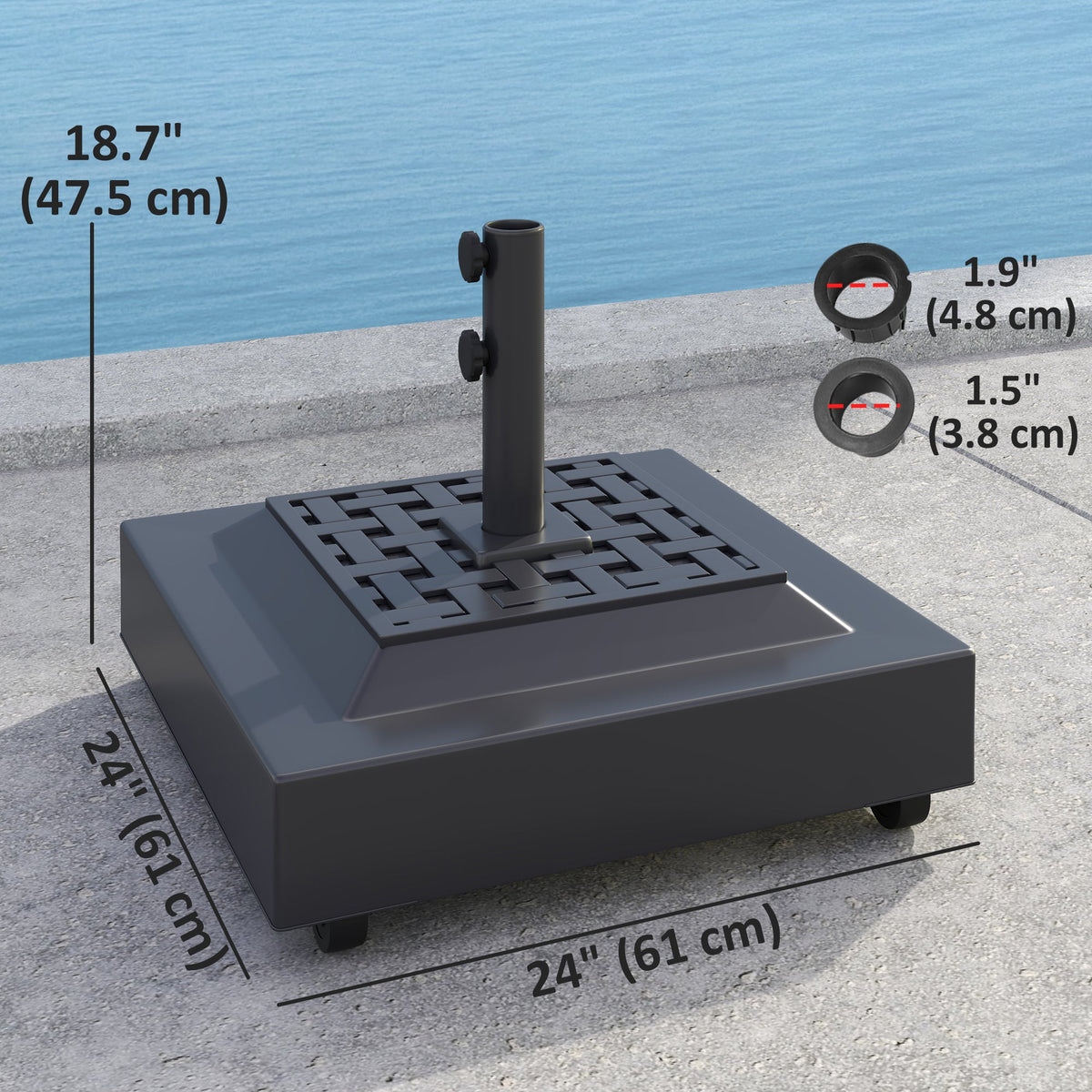 Outdoor Umbrella Base with Wheels, Up to 143lbs Sand or 112lbs Water, Black — product view 5