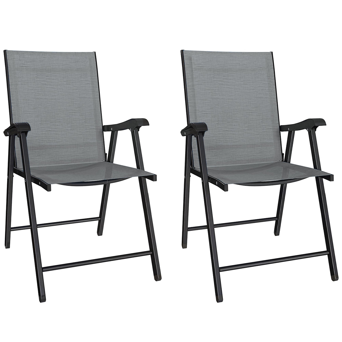 Set of 2 Folding Garden Chairs with High Back and Armrests, Light Grey — product view 1