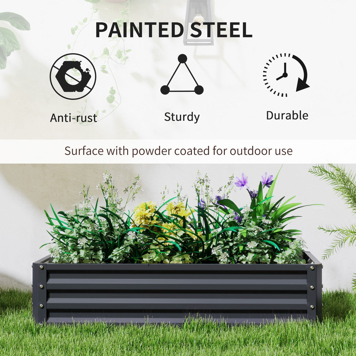 Galvanized Raised Garden Bed, 4' x 2' x 1' Metal Planter Box, for Growing Vegetables, Flowers, Herbs, Succulents, Gray — product view 6