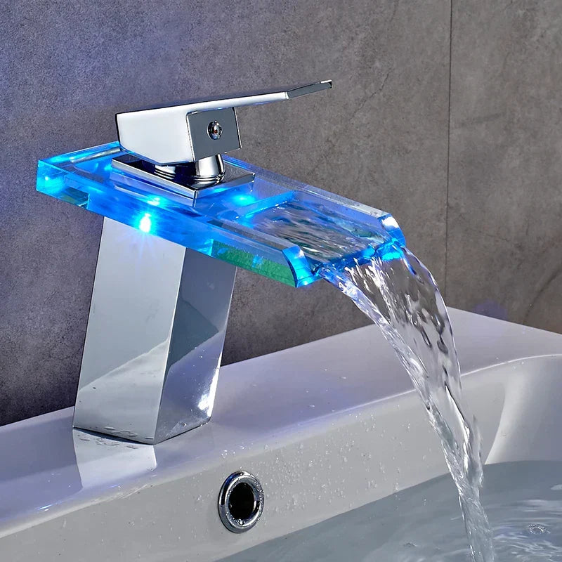 LoungeYard | LED Brass Waterfall Modern Faucet — product view 4