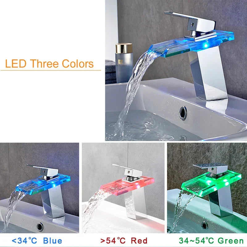 LoungeYard | LED Brass Waterfall Modern Faucet — product view 3