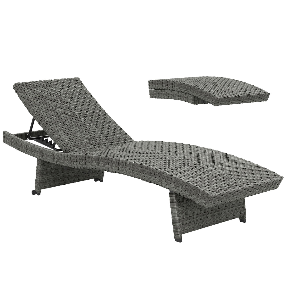 Folding PE Rattan Sun Lounger with Wheels & Adjustable Backrest, Mixed Grey — product view 1
