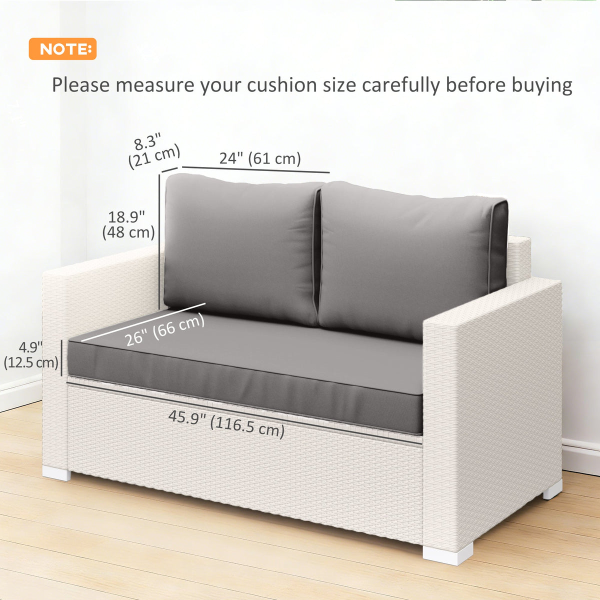 2 Seater Outdoor Seat Cushions with Backrest, Light Grey — product view 5