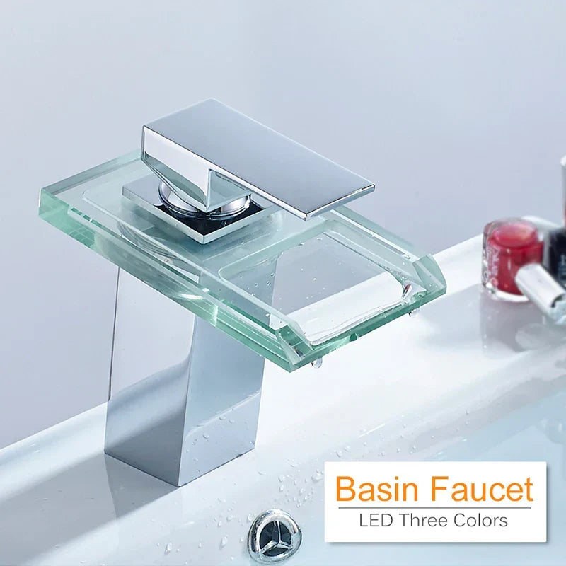 LoungeYard | LED Brass Waterfall Modern Faucet — product view 2