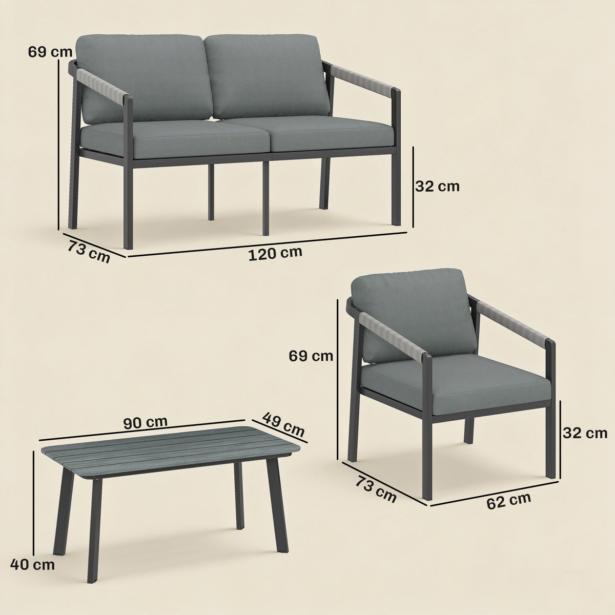 4 Seater Aluminium Garden Furniture Set with Loveseat, Black — product view 5