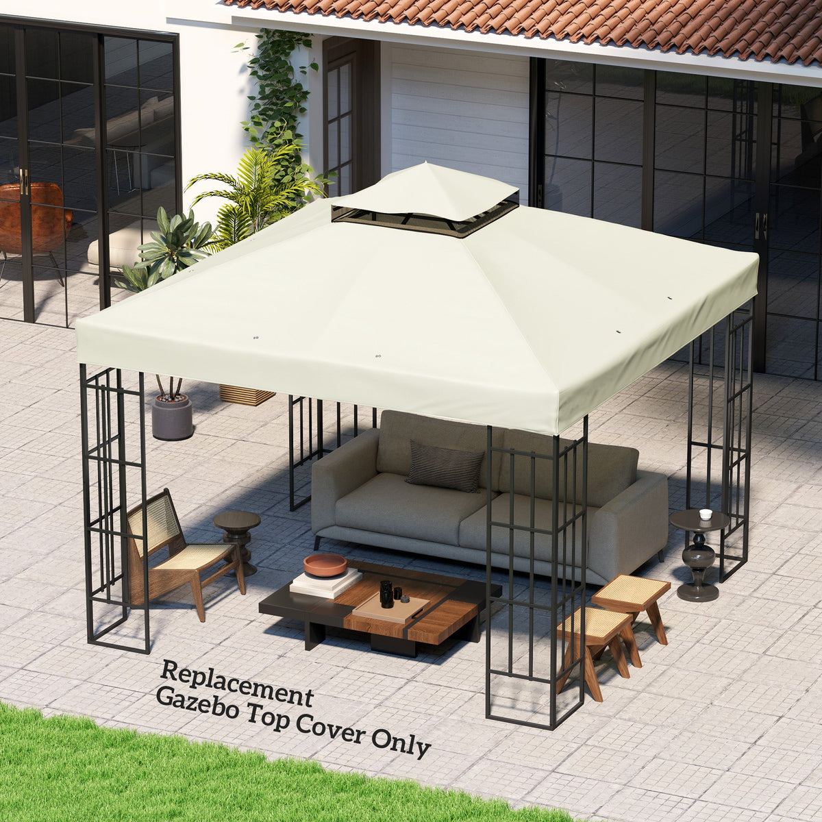 10' x 10' 2-Tier Gazebo Replacement Canopy Top Cover in Light Grey — product view 4