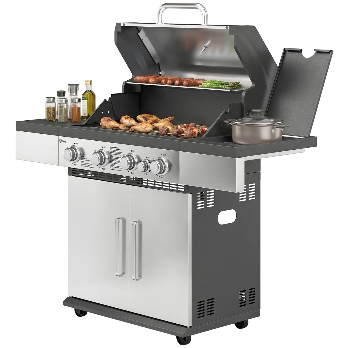 4+1 Burner Gas BBQ Grill with Side Burner and Storage Cabinet — product view 2