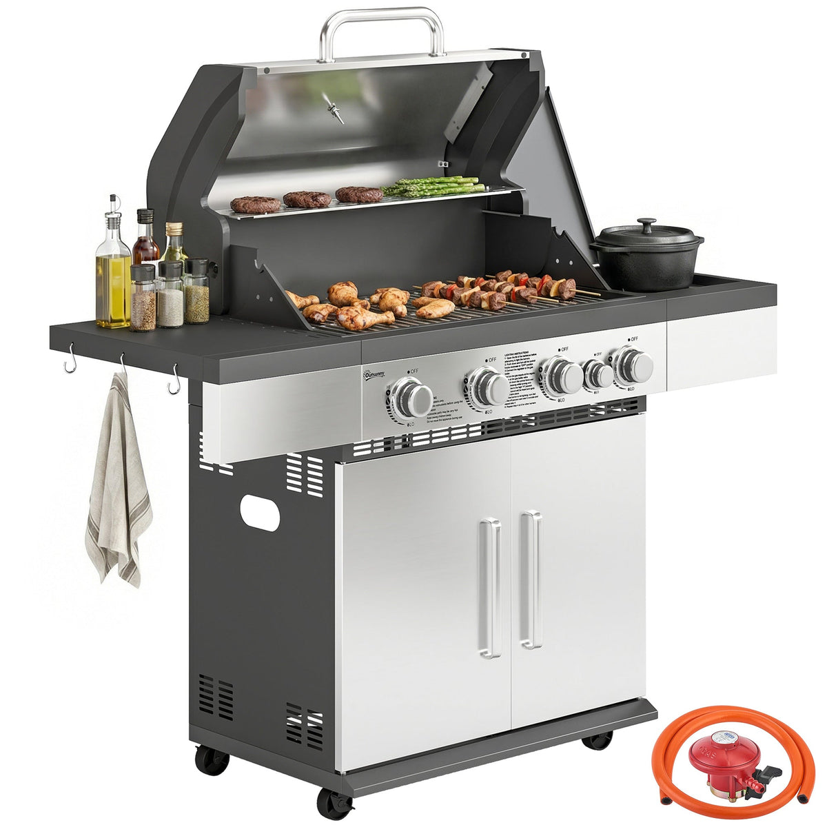 4+1 Burner Gas BBQ Grill with Side Burner and Storage Cabinet — product view 1