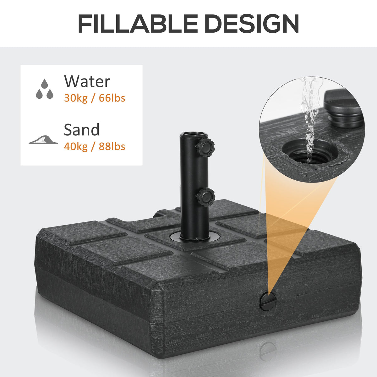 88 lbs. Fillable Umbrella Base for 1.5" or 1.9" Poles, Black — product view 7