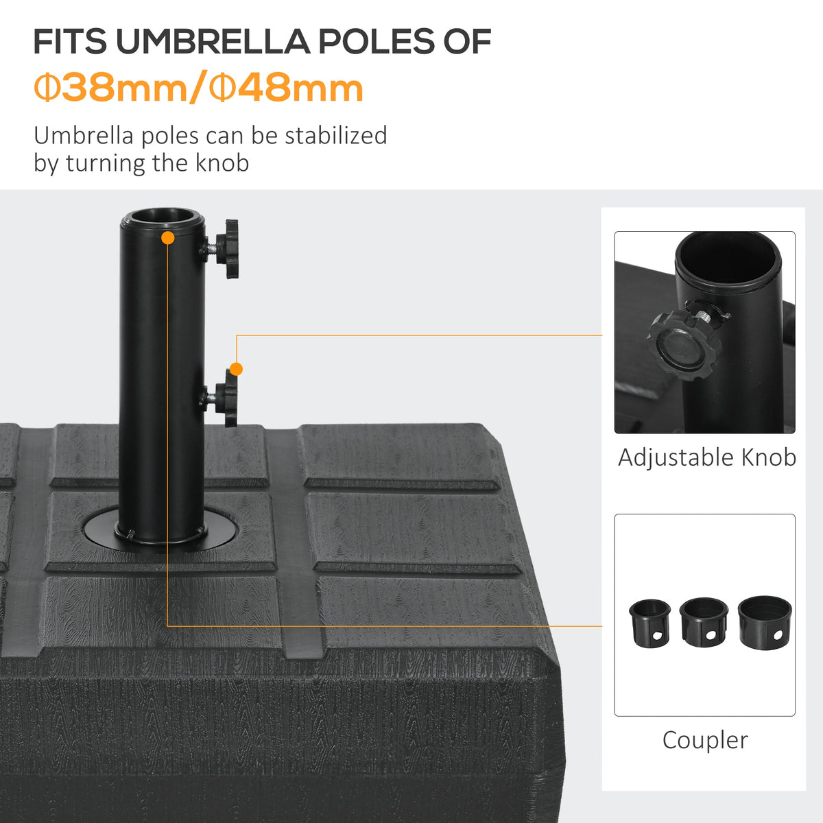 88 lbs. Fillable Umbrella Base for 1.5" or 1.9" Poles, Black — product view 6