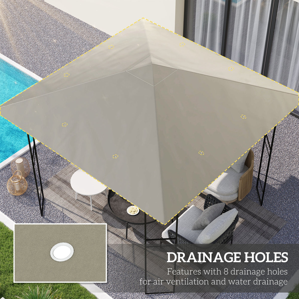 10' x 10' Gazebo Replacement Canopy Top Cover with Drain Holes, Grey — product view 6