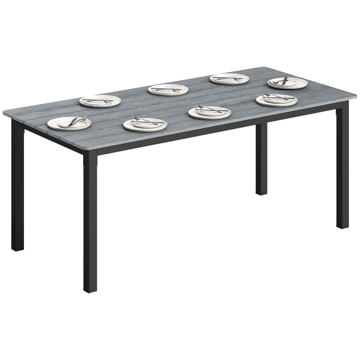 180 x 86 cm Garden Dining Table for 6-8 with Wood Slatted Top, Grey — product view 1