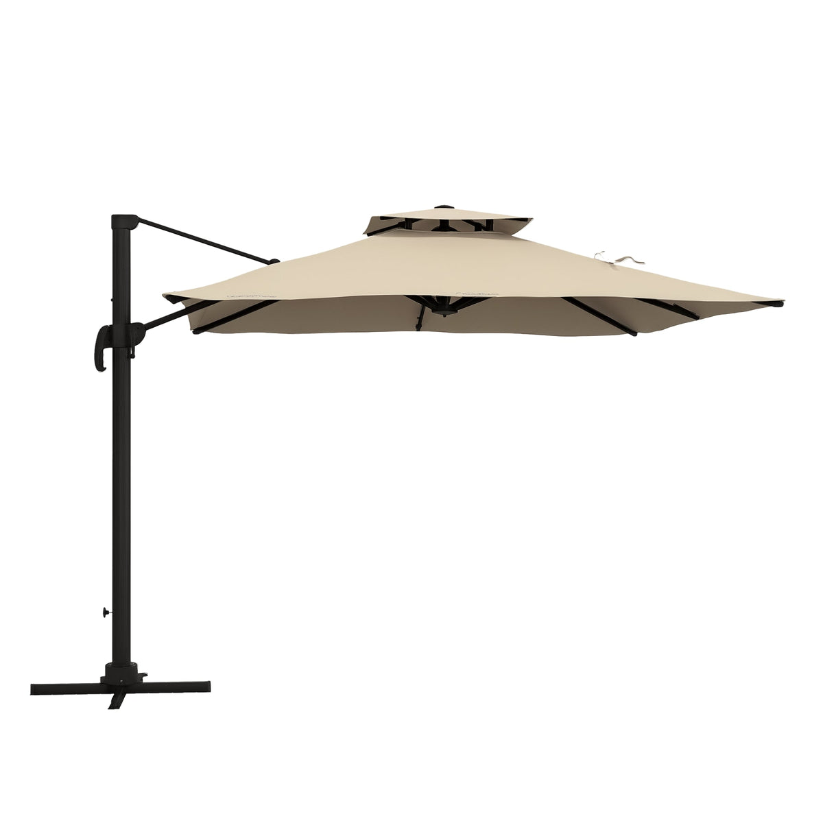 10ft Square Cantilever Patio Umbrella with 360° Rotation and Double Canopy, Khaki — product view 1