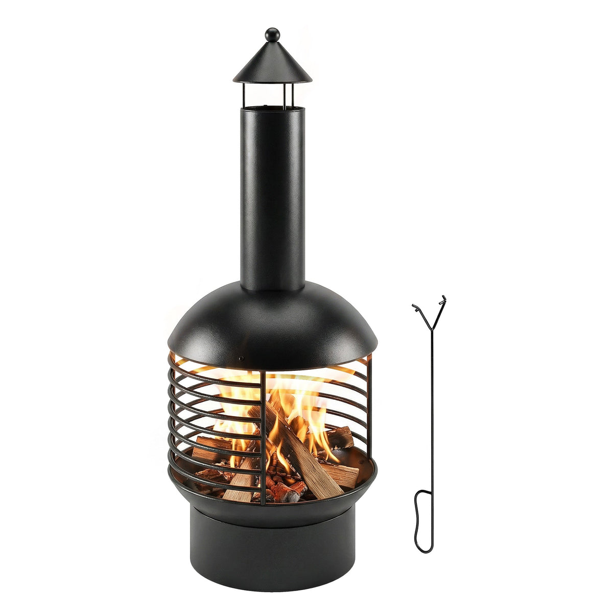 Chimney Fire Pit with Poker and Charcoal Grid, Black — product view 1